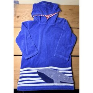 Boys Mini Boden Whale Appliqué Blue Toweling Hoodie Swim Cover-Up 5-6 Years